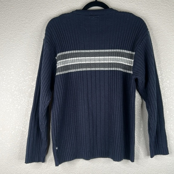 Arizona Blue Knit Ribbed Gray & White Striped Crew Neck Winter Sweater Size XL - Picture 3 of 4